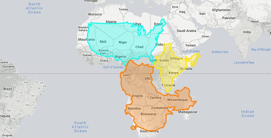 alt=map showing true size of continents